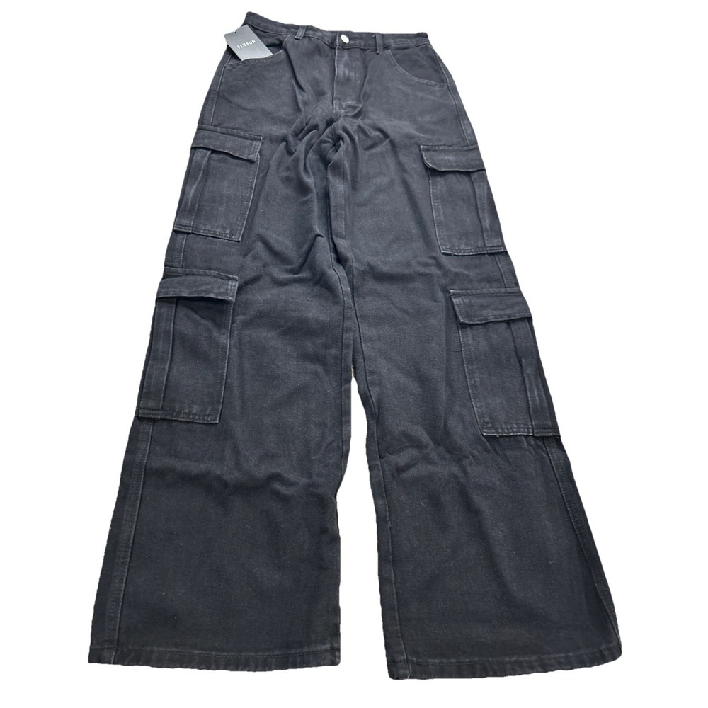 FLV Sun Cargo Jeans Women's Size Medium 27x30 Black Utility Streetwear Denim Pan